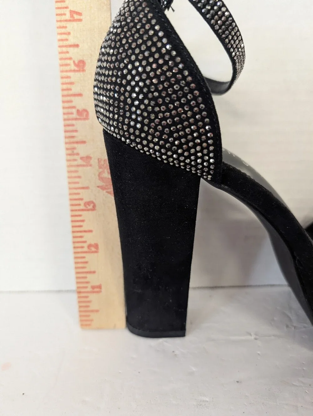 Steven Madden Black Platform Block Heel Sandals with Crystal Accents 7.5